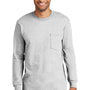 Port & Company Mens Essential Long Sleeve Crewneck T-Shirt w/ Pocket - Ash Grey