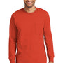 Port & Company Mens Essential Long Sleeve Crewneck T-Shirt w/ Pocket - Orange
