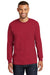 Port & Company PC61LSP Mens Essential Long Sleeve Crewneck T-Shirt w/ Pocket Red Front