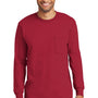 Port & Company Mens Essential Long Sleeve Crewneck T-Shirt w/ Pocket - Red