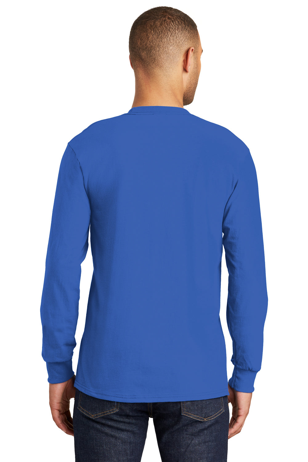 Port & Company PC61LSP Mens Essential Long Sleeve Crewneck T-Shirt w/ Pocket Royal Blue Back