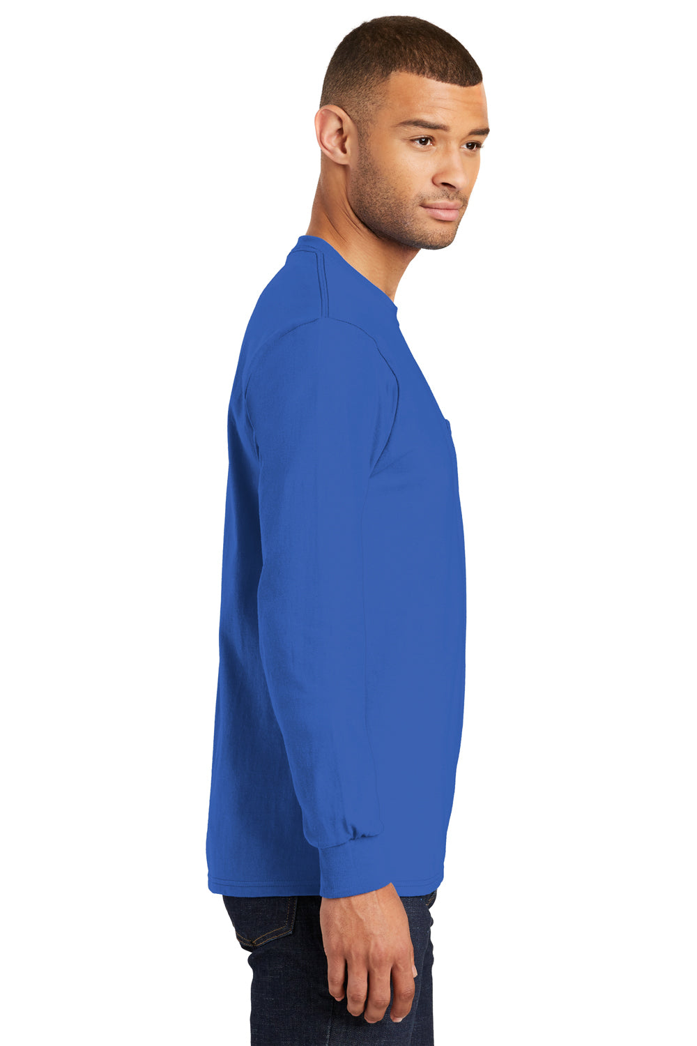 Port & Company PC61LSP Mens Essential Long Sleeve Crewneck T-Shirt w/ Pocket Royal Blue Side