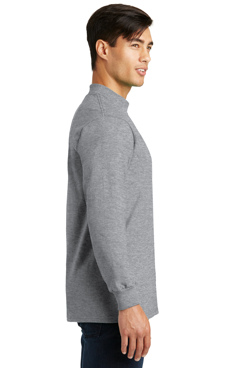 Port & Company PC61M Mens Essential Long Sleeve Mock Neck T-Shirt Heather Grey Side