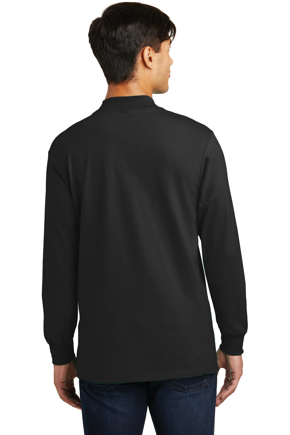 Port & Company PC61M Mens Essential Long Sleeve Mock Neck T-Shirt Black Back