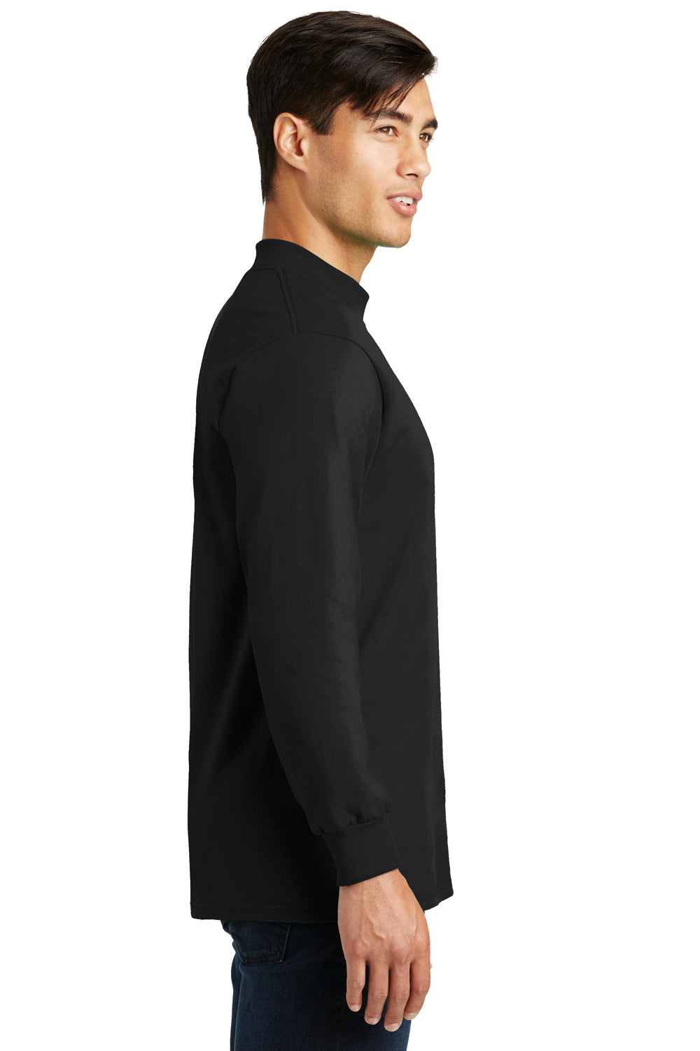 Port & Company PC61M Mens Essential Long Sleeve Mock Neck T-Shirt Black Side