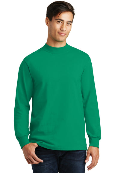 Port & Company PC61M Mens Essential Long Sleeve Mock Neck T-Shirt Kelly Green Front