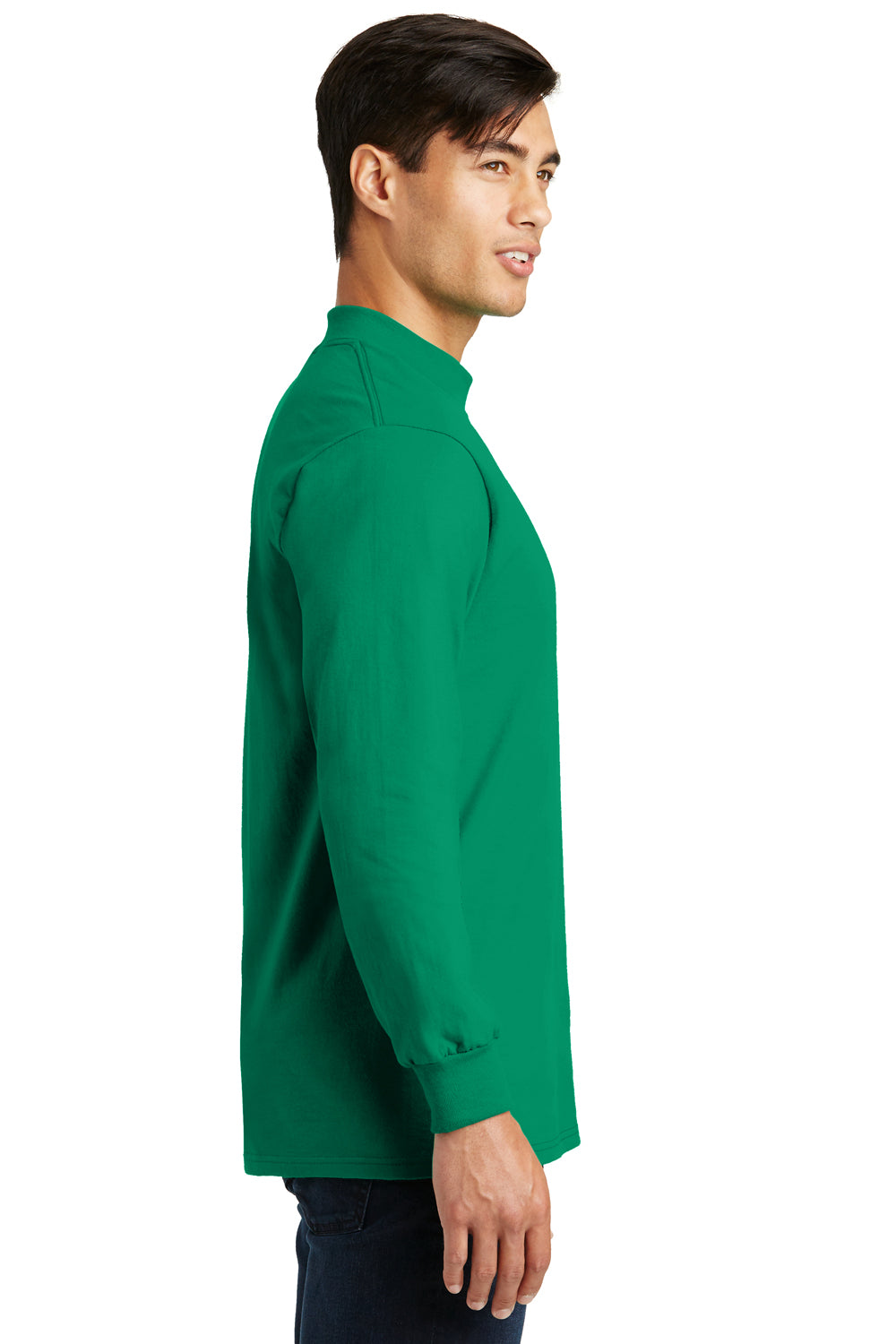 Port & Company PC61M Mens Essential Long Sleeve Mock Neck T-Shirt Kelly Green Side