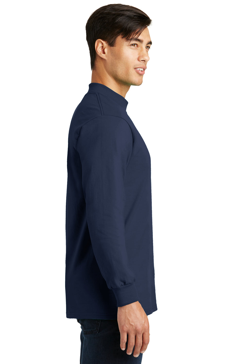 Port & Company PC61M Mens Essential Long Sleeve Mock Neck T-Shirt Navy Blue Side
