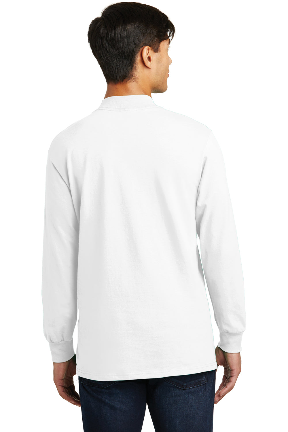 Port & Company PC61M Mens Essential Long Sleeve Mock Neck T-Shirt White Back