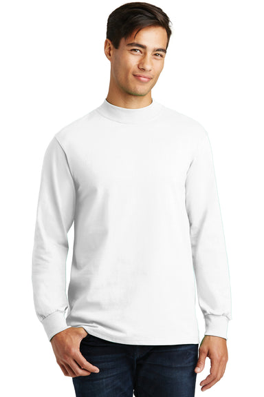 Port & Company PC61M Mens Essential Long Sleeve Mock Neck T-Shirt White Front