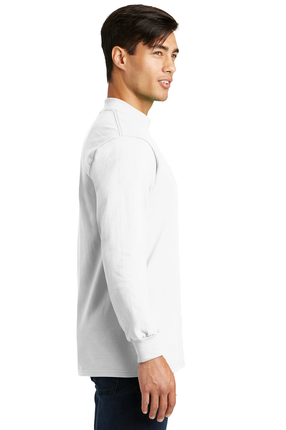 Port & Company PC61M Mens Essential Long Sleeve Mock Neck T-Shirt White Side