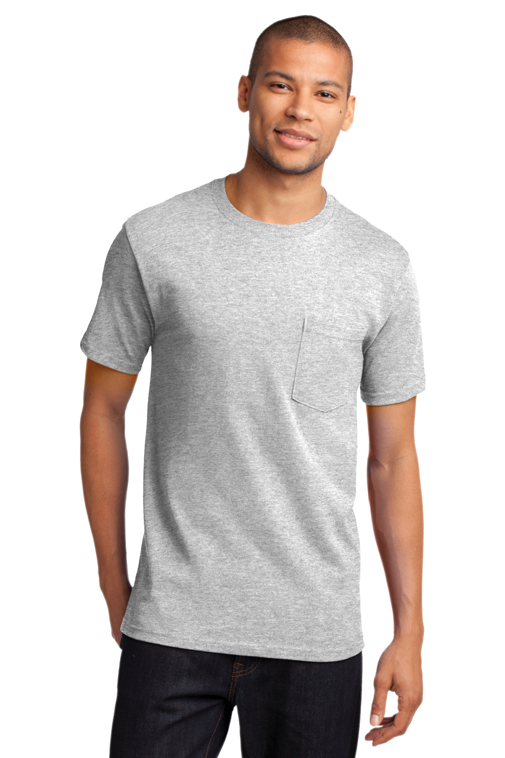 Port & Company PC61P Mens Essential Short Sleeve Crewneck T-Shirt w/ Pocket Ash Grey Front