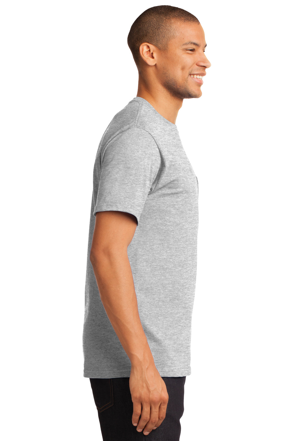 Port & Company PC61P Mens Essential Short Sleeve Crewneck T-Shirt w/ Pocket Ash Grey Side
