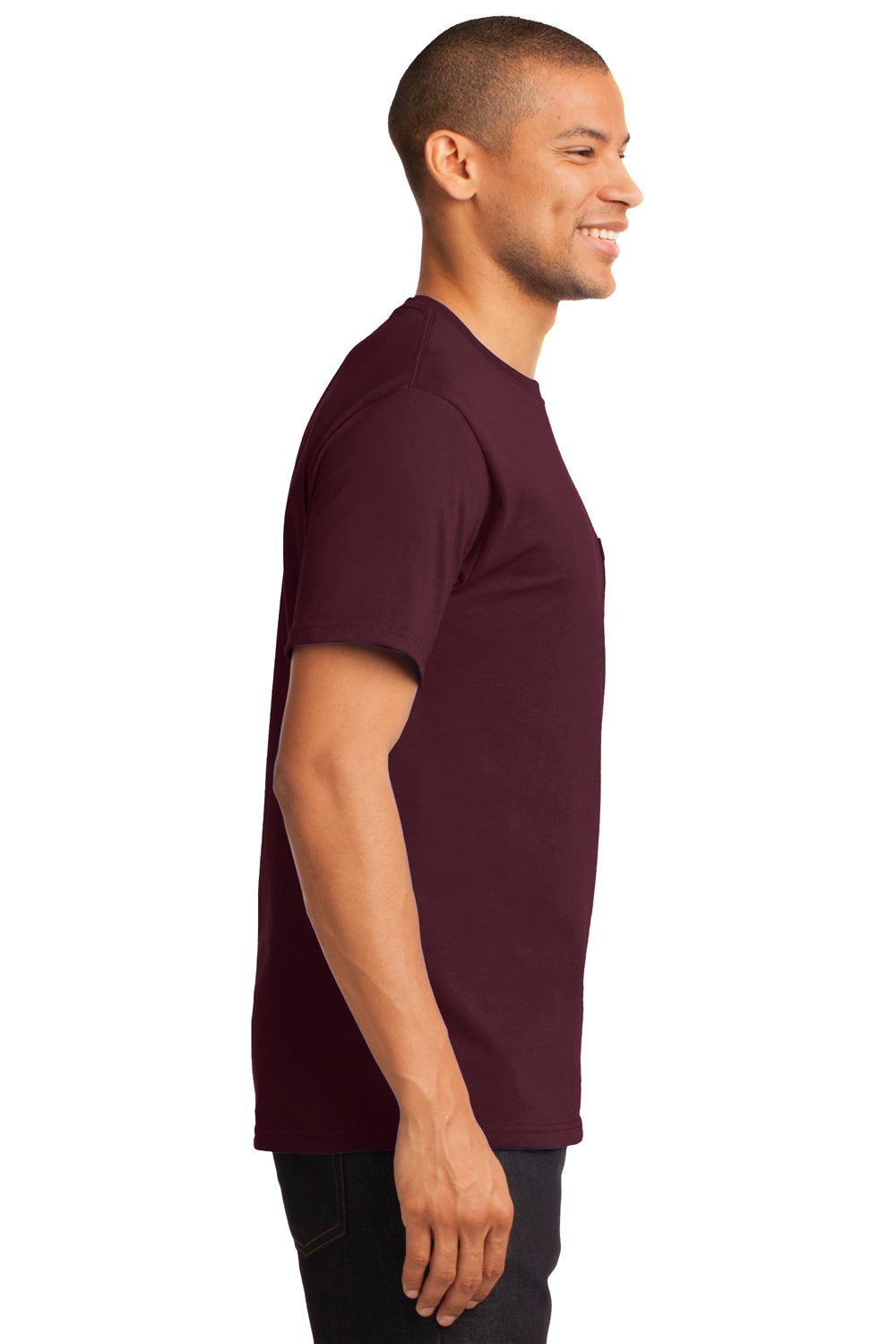 Port & Company PC61P Mens Essential Short Sleeve Crewneck T-Shirt w/ Pocket Maroon Side