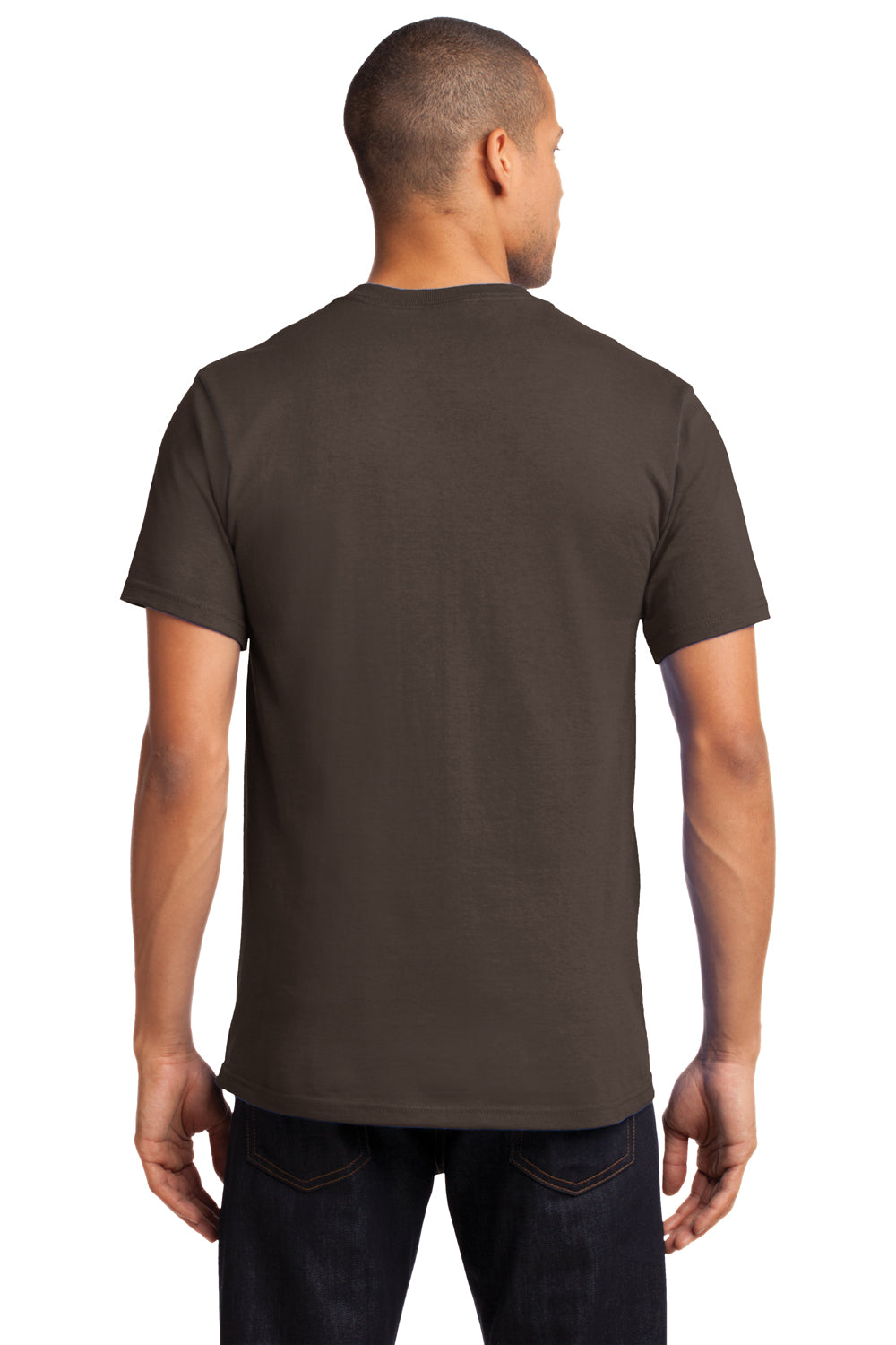 Port & Company PC61P Mens Essential Short Sleeve Crewneck T-Shirt w/ Pocket Brown Back