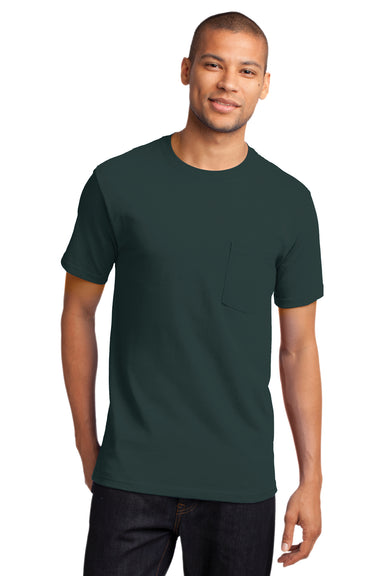 Port & Company PC61P Mens Essential Short Sleeve Crewneck T-Shirt w/ Pocket Dark Green Front