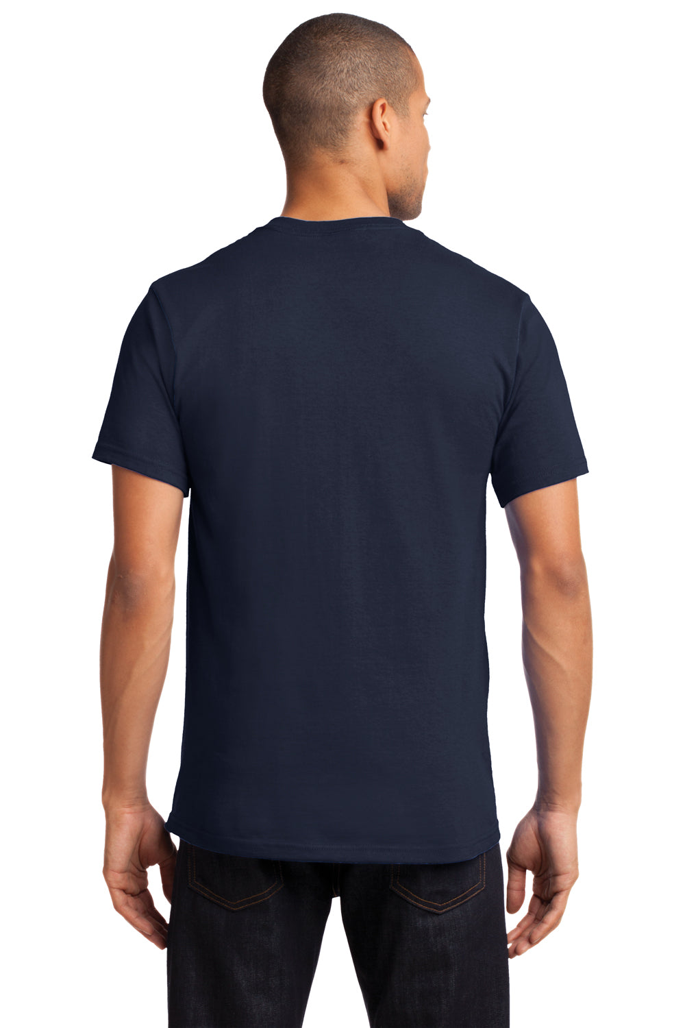 Port & Company PC61P Mens Essential Short Sleeve Crewneck T-Shirt w/ Pocket Deep Navy Blue Back