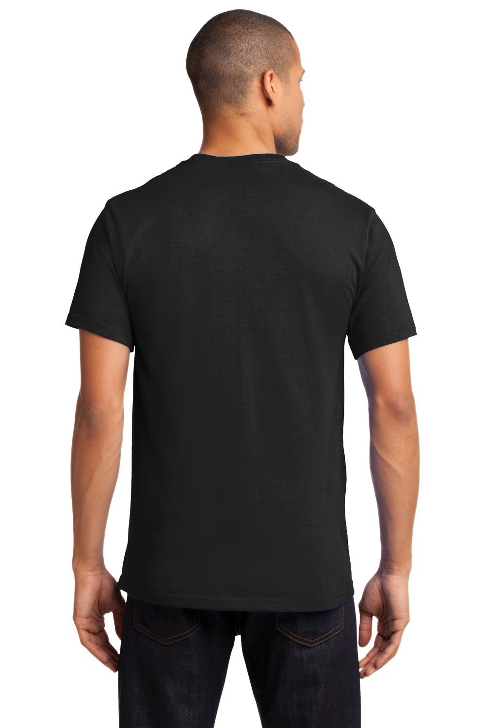 Port & Company PC61P Mens Essential Short Sleeve Crewneck T-Shirt w/ Pocket Black Back