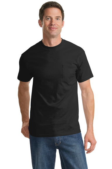 Port & Company PC61P Mens Essential Short Sleeve Crewneck T-Shirt w/ Pocket Black Front