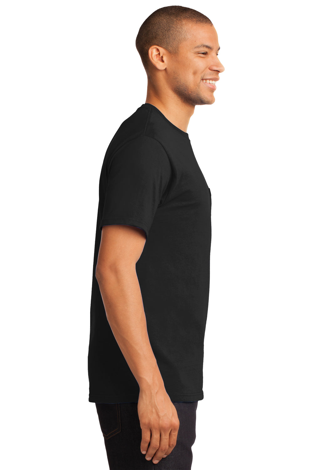 Port & Company PC61P Mens Essential Short Sleeve Crewneck T-Shirt w/ Pocket Black Side