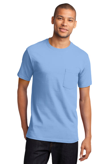 Port & Company PC61P Mens Essential Short Sleeve Crewneck T-Shirt w/ Pocket Light Blue Front