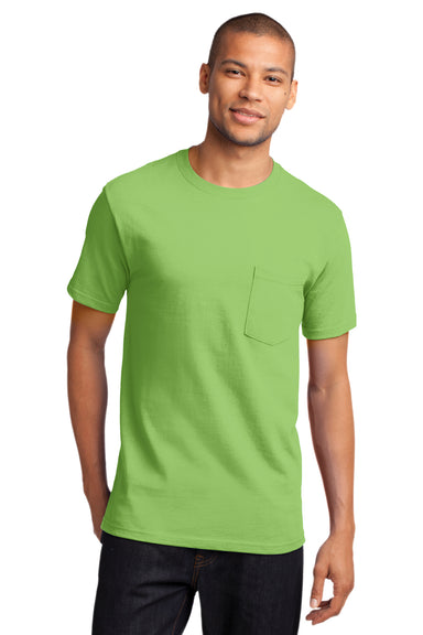 Port & Company PC61P Mens Essential Short Sleeve Crewneck T-Shirt w/ Pocket Lime Green Front