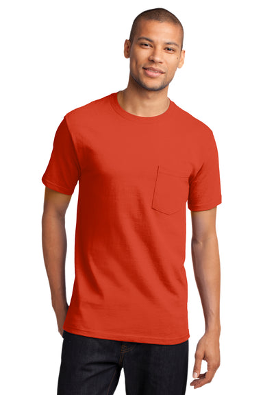 Port & Company PC61P Mens Essential Short Sleeve Crewneck T-Shirt w/ Pocket Orange Front
