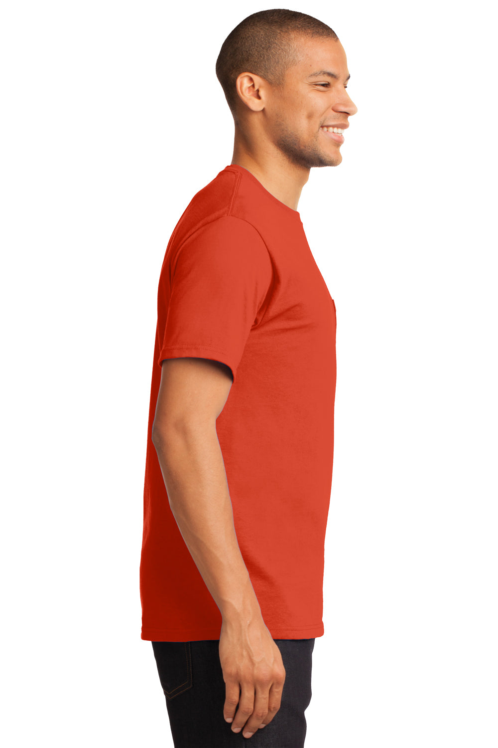 Port & Company PC61P Mens Essential Short Sleeve Crewneck T-Shirt w/ Pocket Orange Side