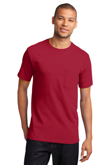 Port & Company PC61P Mens Essential Short Sleeve Crewneck T-Shirt w/ Pocket Red Front
