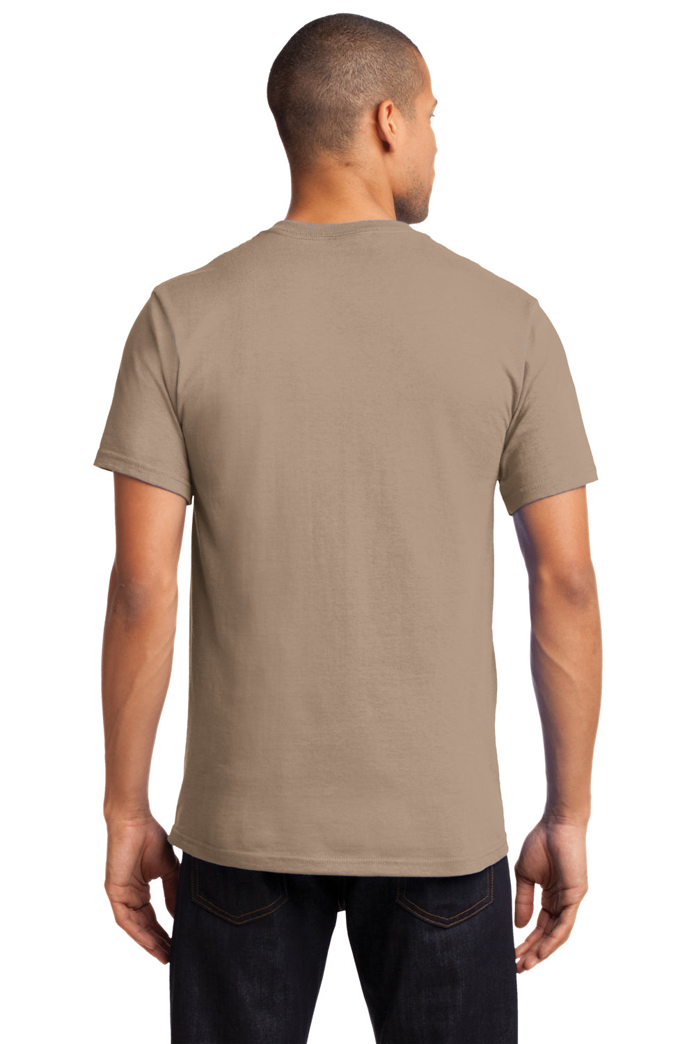 Port & Company PC61P Mens Essential Short Sleeve Crewneck T-Shirt w/ Pocket Sand Brown Back