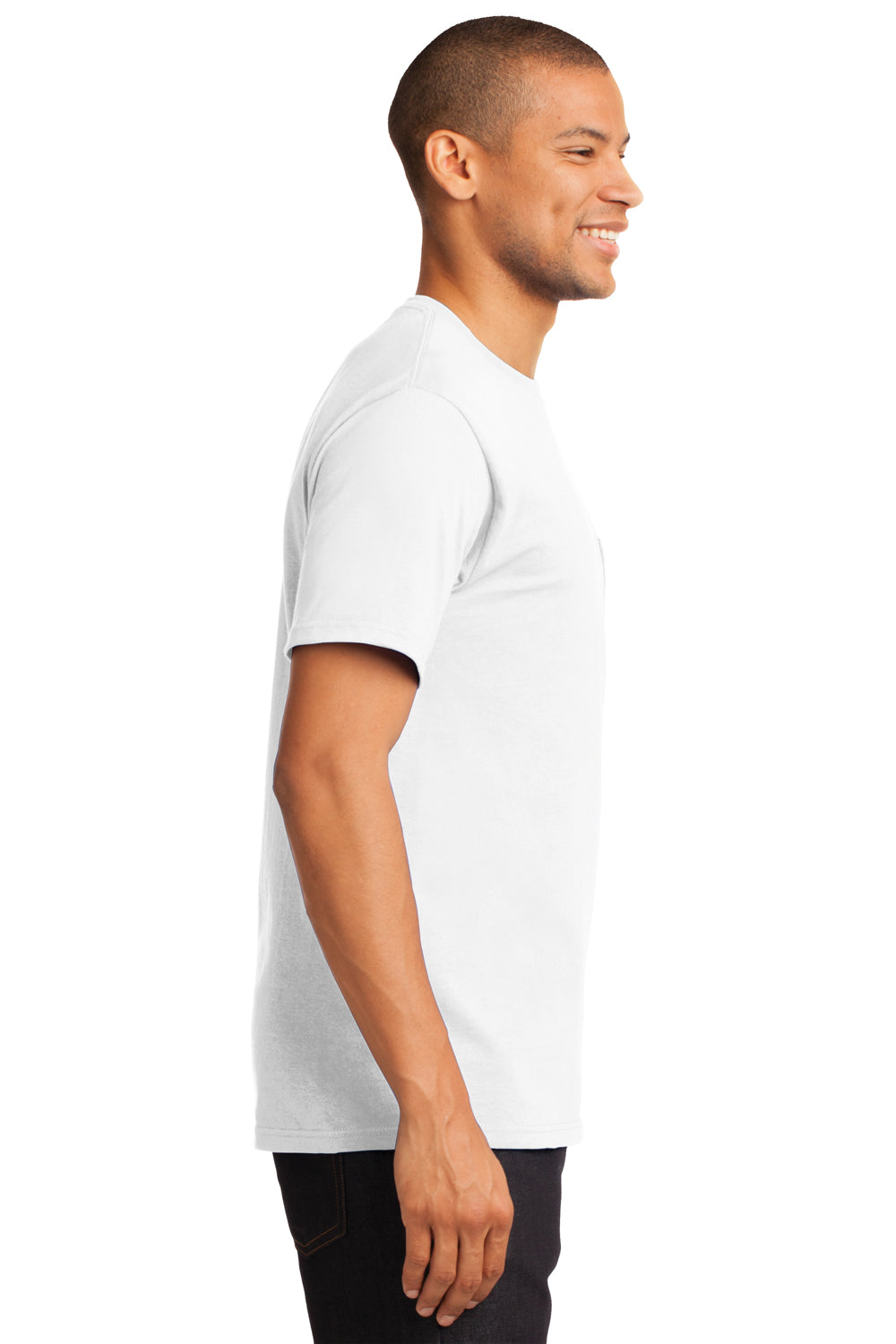 Port & Company PC61P Mens Essential Short Sleeve Crewneck T-Shirt w/ Pocket White Side