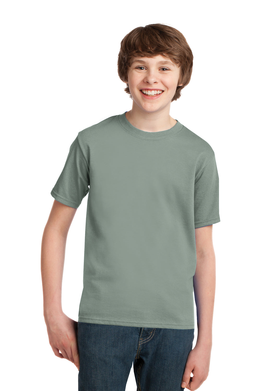 Port & Company PC61Y Youth Essential Short Sleeve Crewneck T-Shirt Stonewashed Green Front