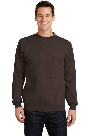 Port & Company PC78 Mens Core Fleece Crewneck Sweatshirt Chocolate Brown Front