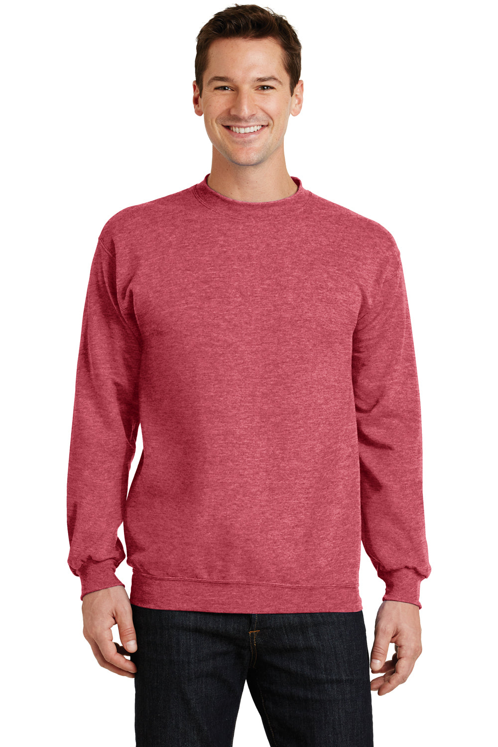 Port & Company PC78 Mens Core Fleece Crewneck Sweatshirt Heather Red Front