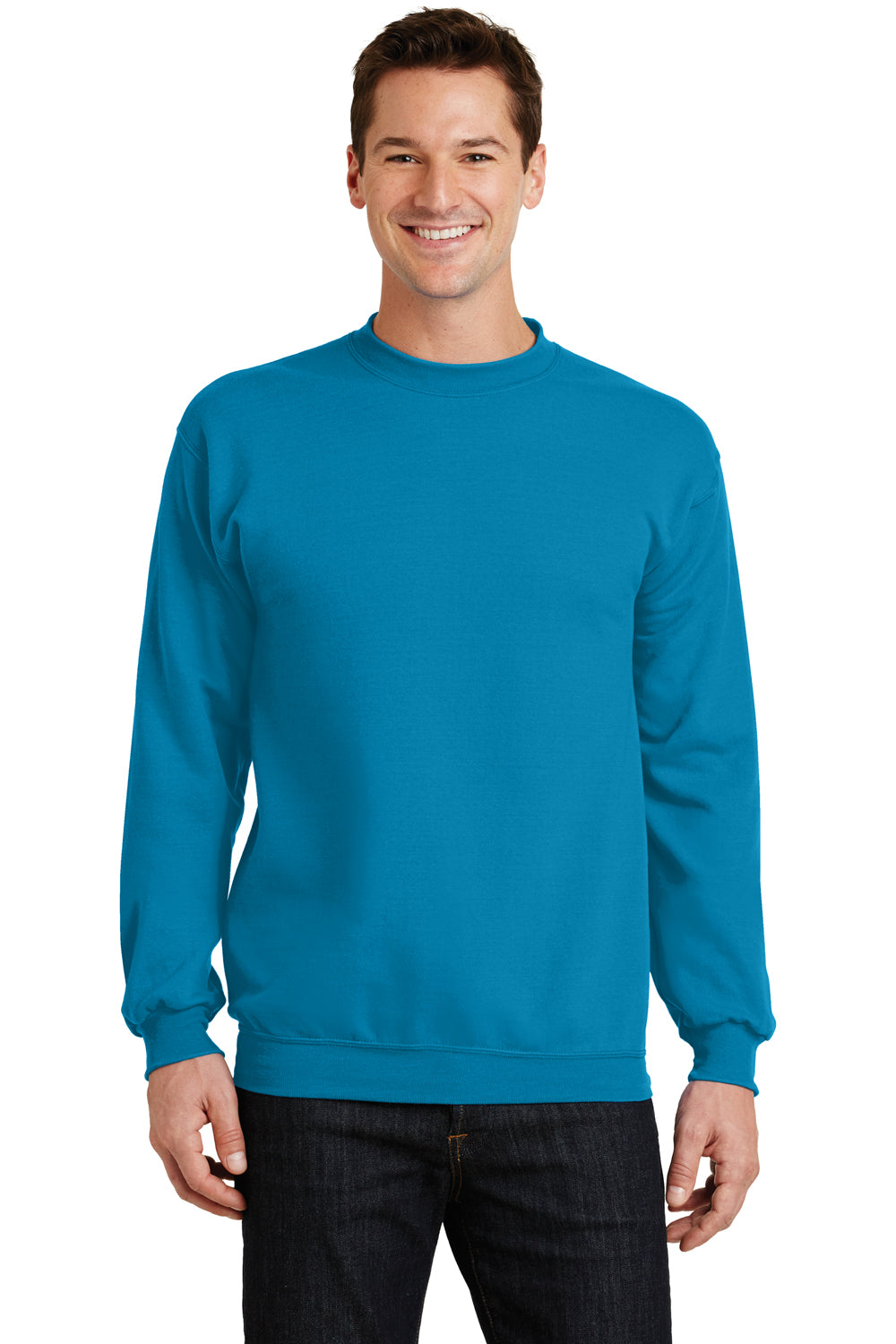 Port & Company PC78 Mens Core Fleece Crewneck Sweatshirt Neon Blue Front