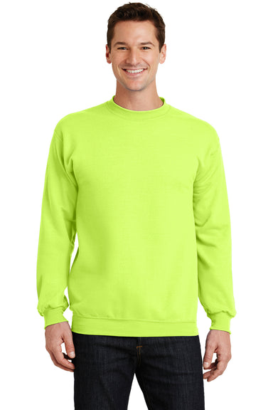 Port & Company PC78 Mens Core Fleece Crewneck Sweatshirt Neon Yellow Front