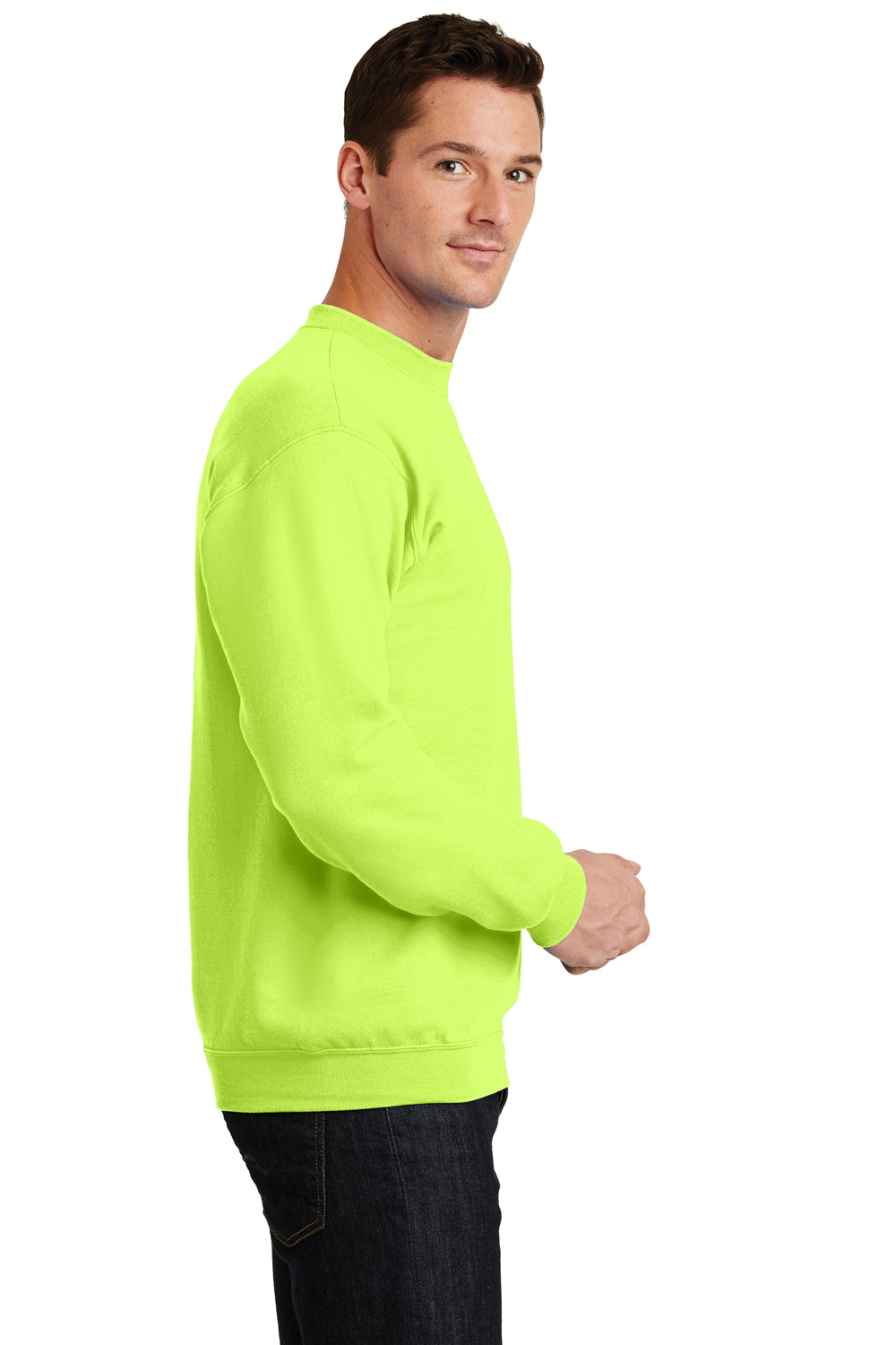 Port & Company PC78 Mens Core Fleece Crewneck Sweatshirt Neon Yellow Side