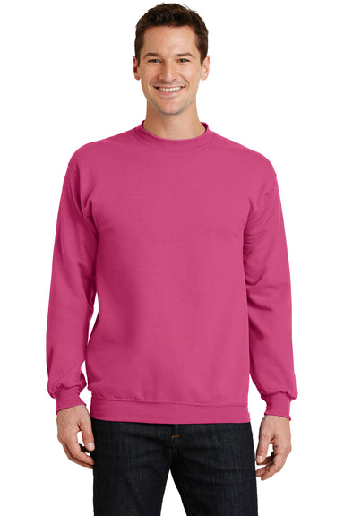 Port & Company PC78 Mens Core Fleece Crewneck Sweatshirt Sangria Pink Front