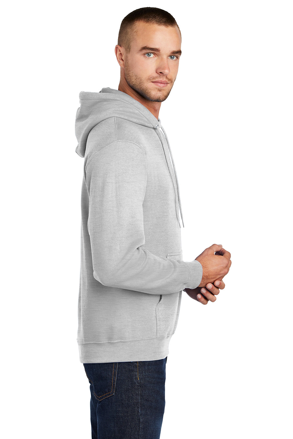 Port & Company PC78H Mens Core Fleece Hooded Sweatshirt Hoodie Ash Grey Side