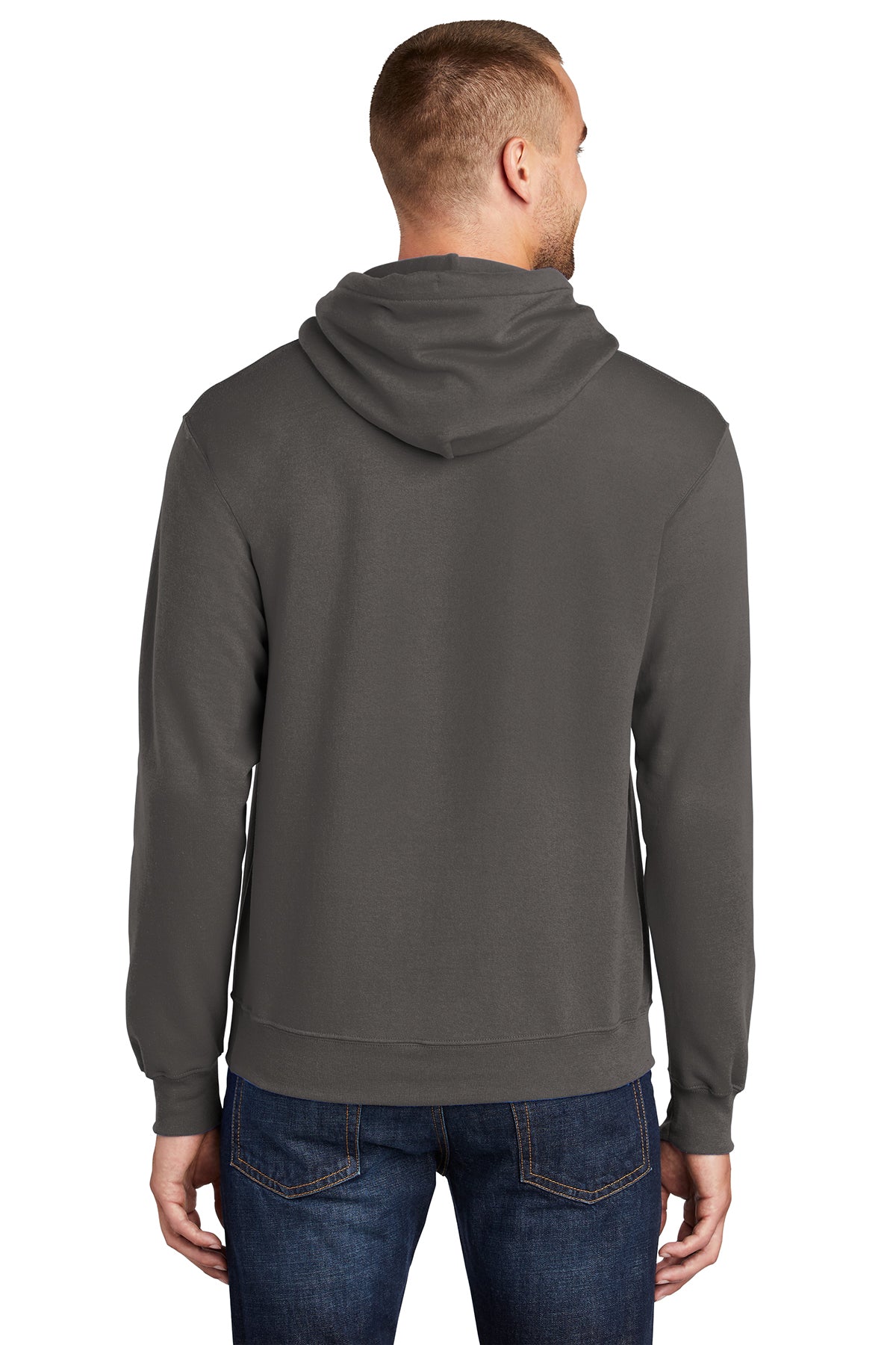 Port & Company PC78H Mens Core Fleece Hooded Sweatshirt Hoodie Charcoal Grey Back