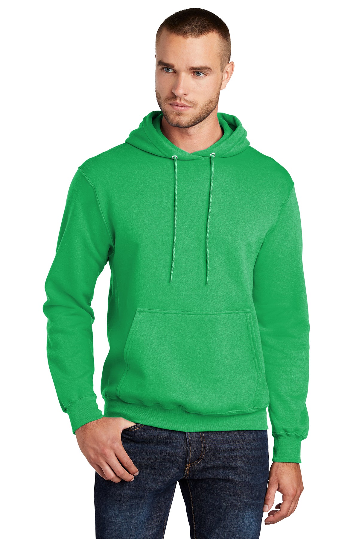 Port & Company PC78H Mens Core Fleece Hooded Sweatshirt Hoodie Clover Green Front