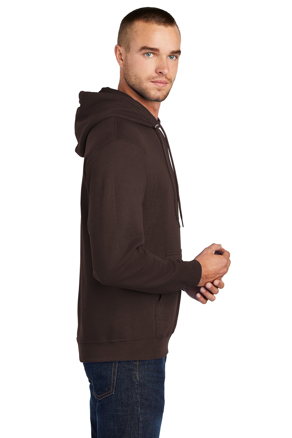 Port & Company PC78H Mens Core Fleece Hooded Sweatshirt Hoodie Chocolate Brown Side