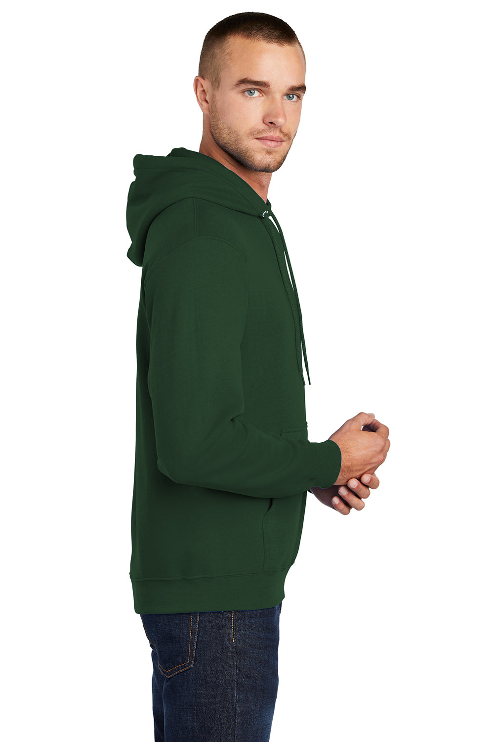 Port & Company PC78H Mens Core Fleece Hooded Sweatshirt Hoodie Dark Green Side