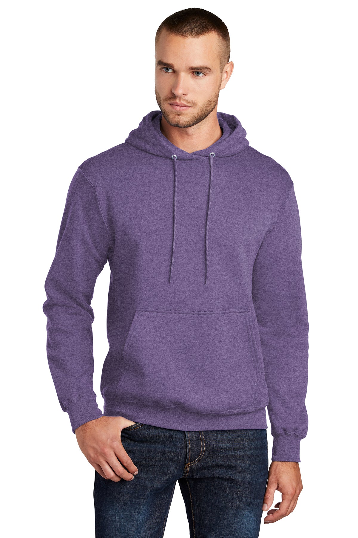 Port & Company PC78H Mens Core Fleece Hooded Sweatshirt Hoodie Heather Purple Front