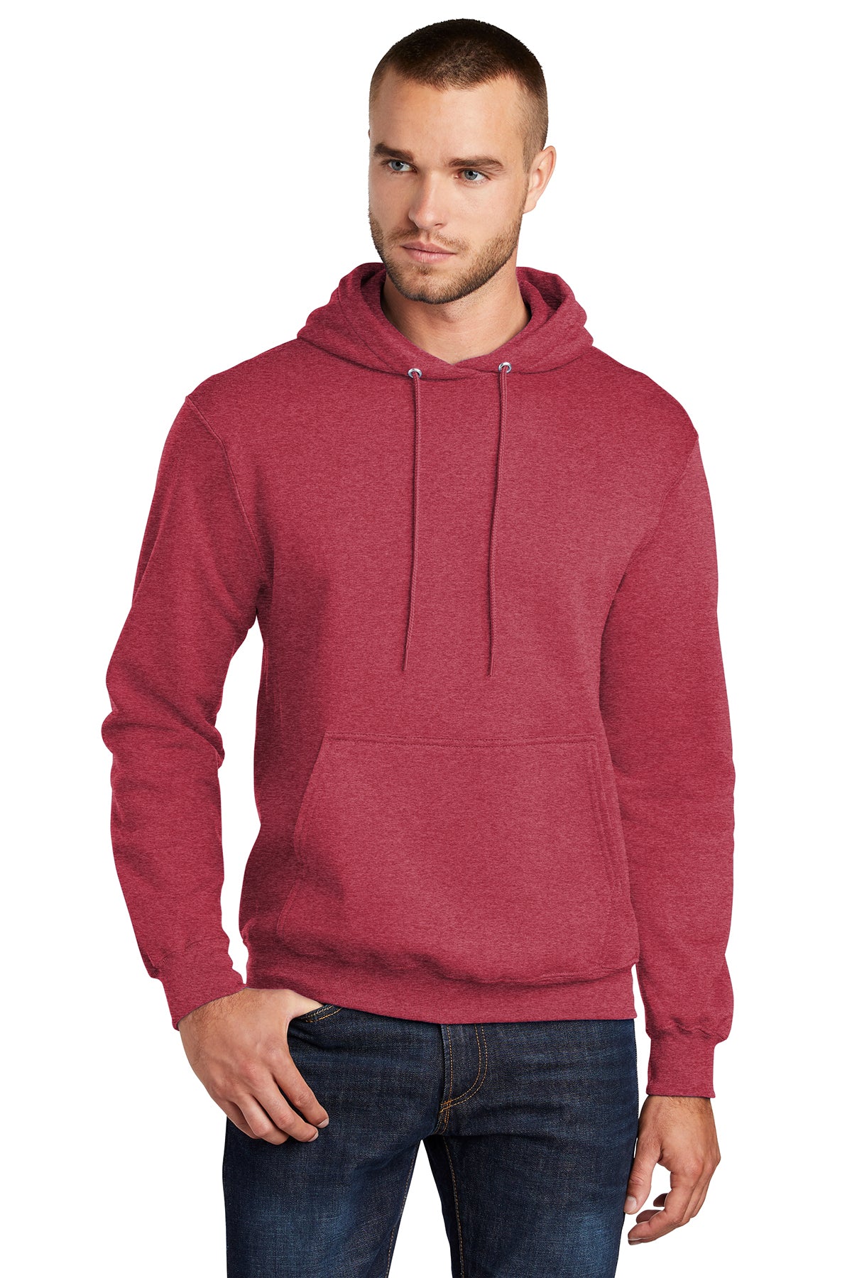 Port & Company PC78H Mens Core Fleece Hooded Sweatshirt Hoodie Heather Red Front