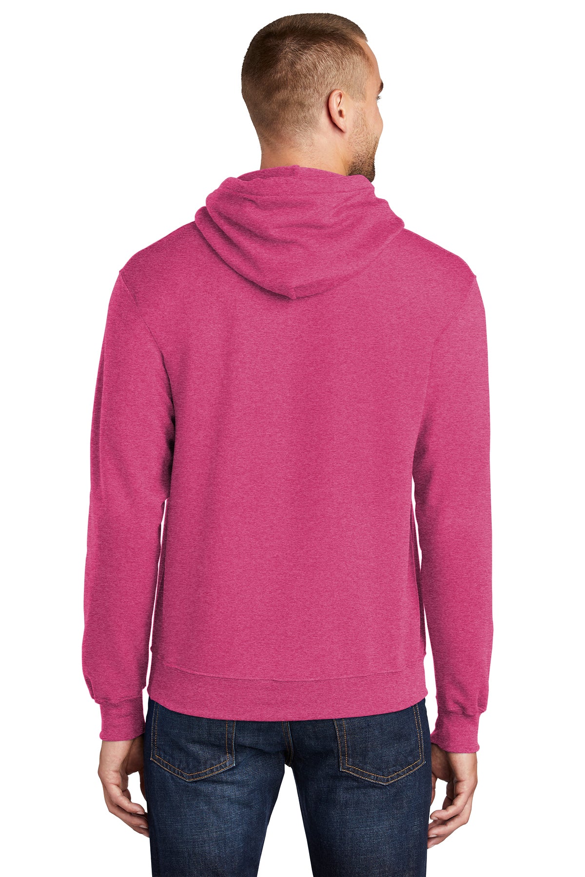 Port & Company PC78H Mens Core Fleece Hooded Sweatshirt Hoodie Heather Sangria Pink Back