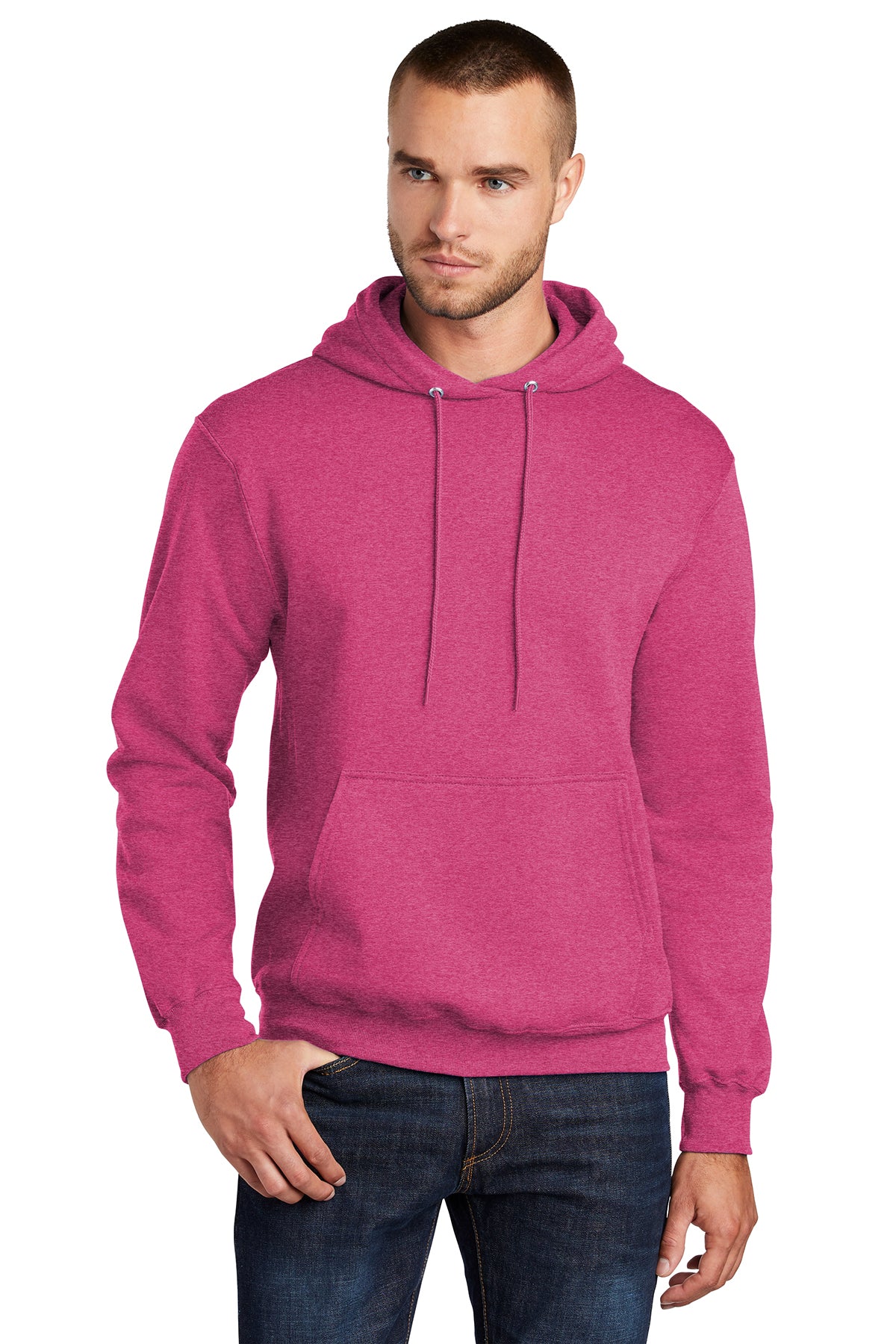 Port & Company PC78H Mens Core Fleece Hooded Sweatshirt Hoodie Heather Sangria Pink Front