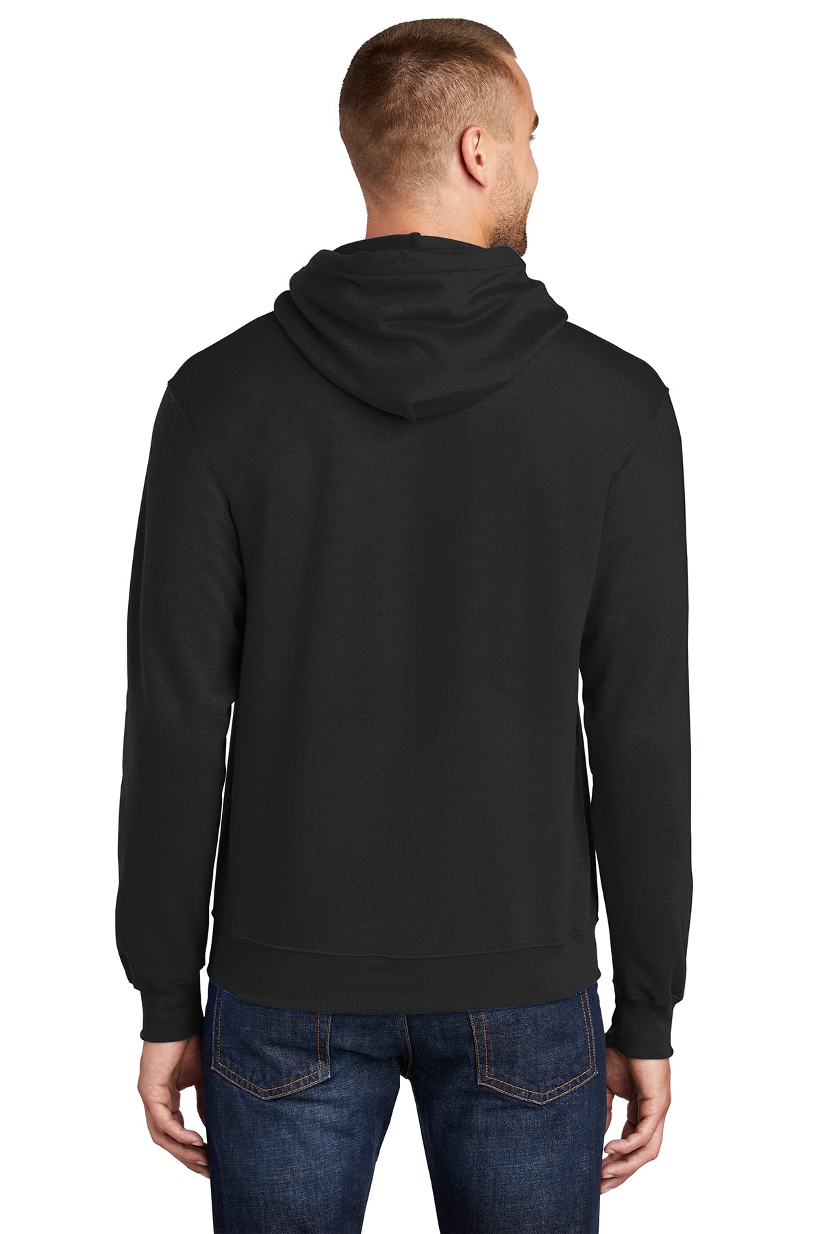 Port & Company PC78H Mens Core Fleece Hooded Sweatshirt Hoodie Black Back
