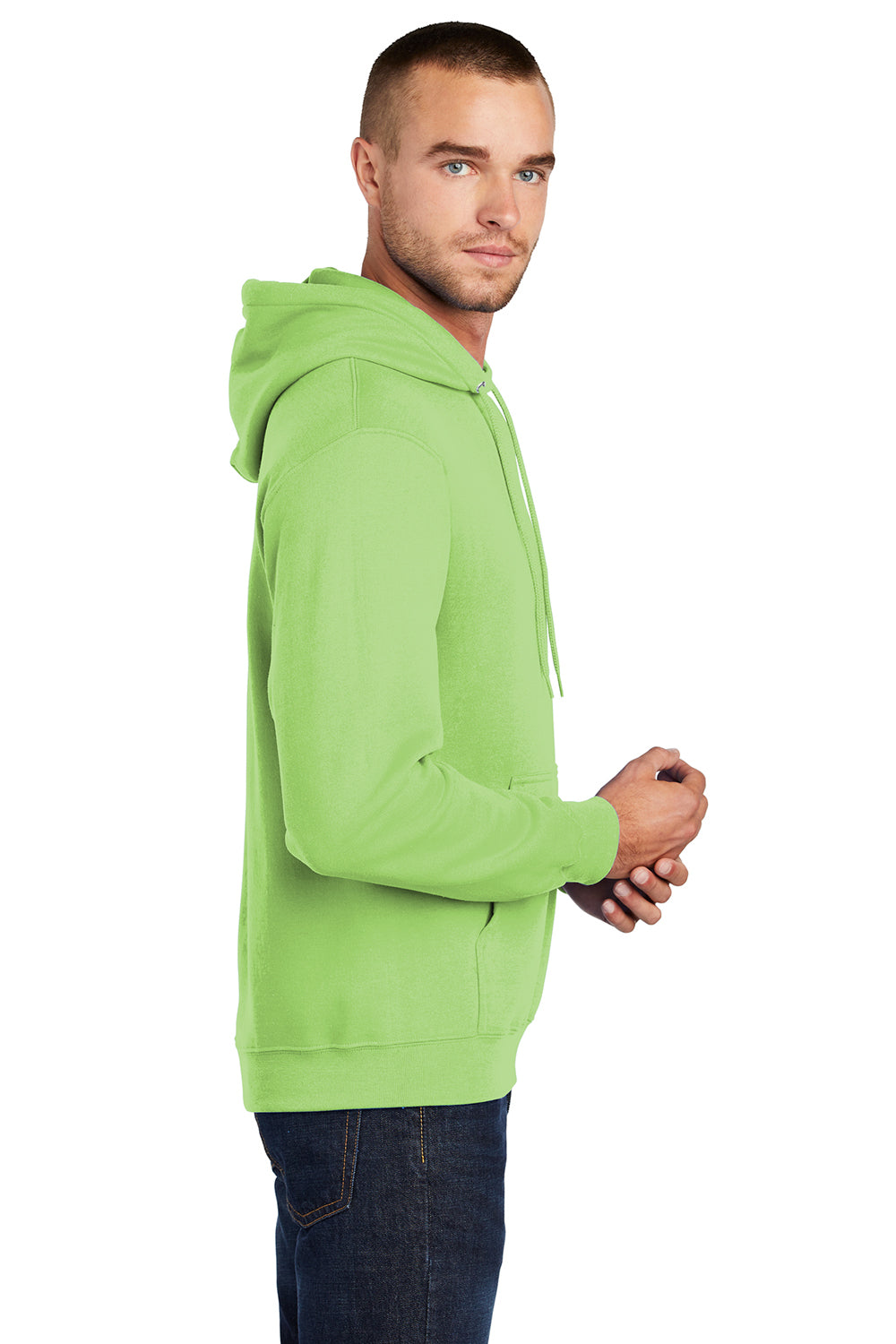Port & Company PC78H Mens Core Fleece Hooded Sweatshirt Hoodie Lime Green Side
