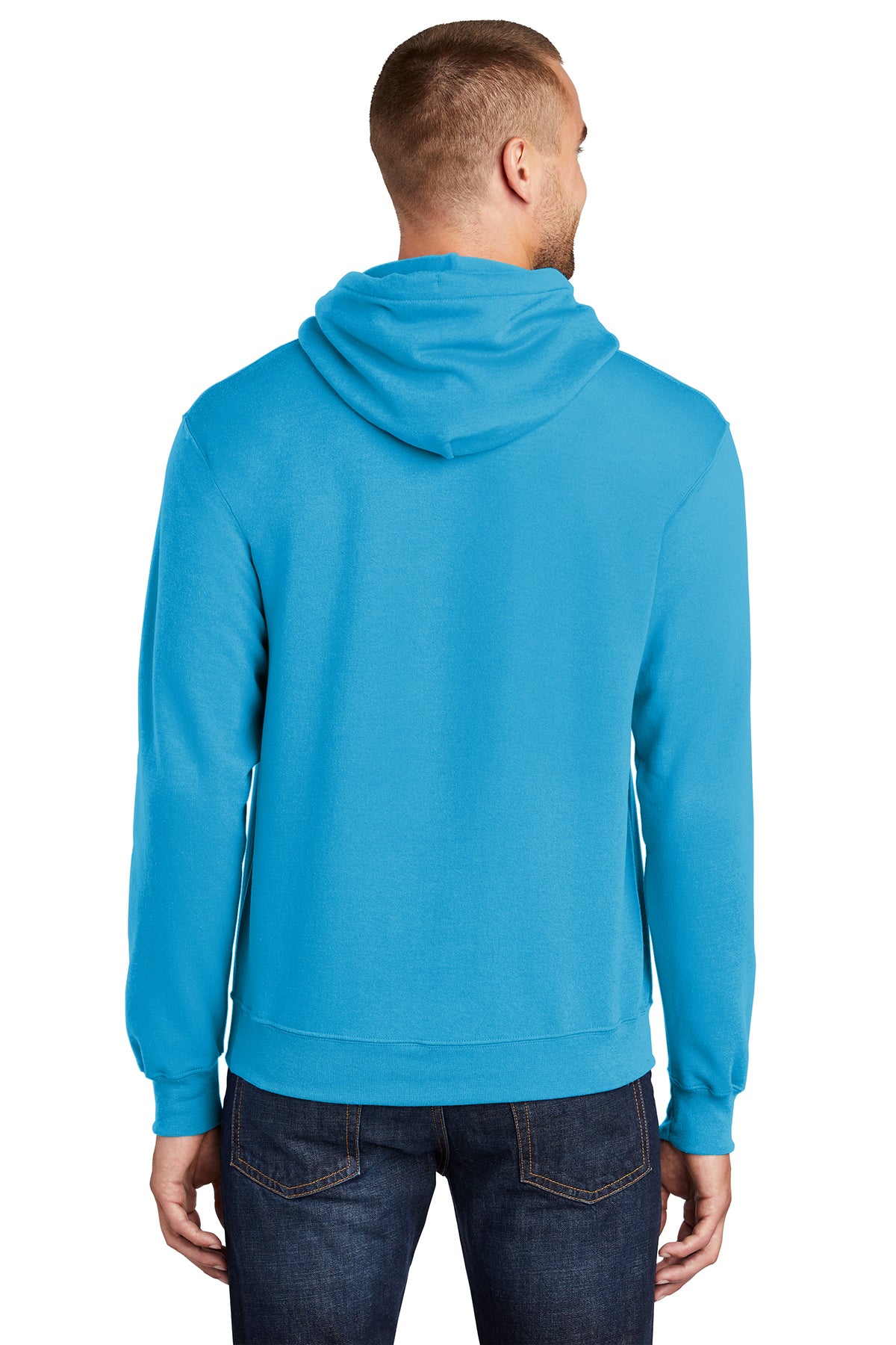 Port & Company PC78H Mens Core Fleece Hooded Sweatshirt Hoodie Neon Blue Back